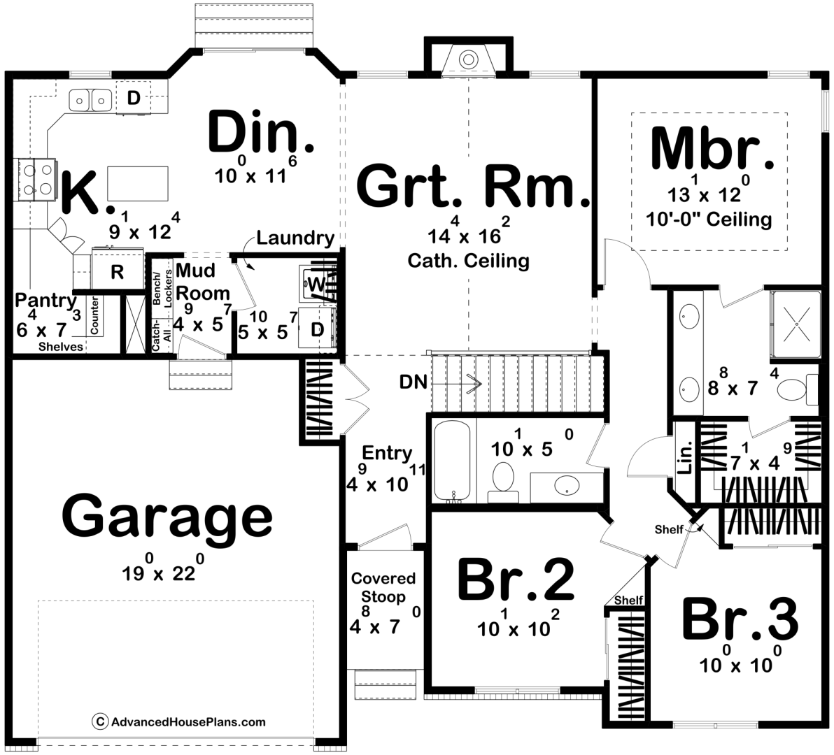 Affordable Small 1 Story Traditional House Plan with 3 Bedrooms| Springhill