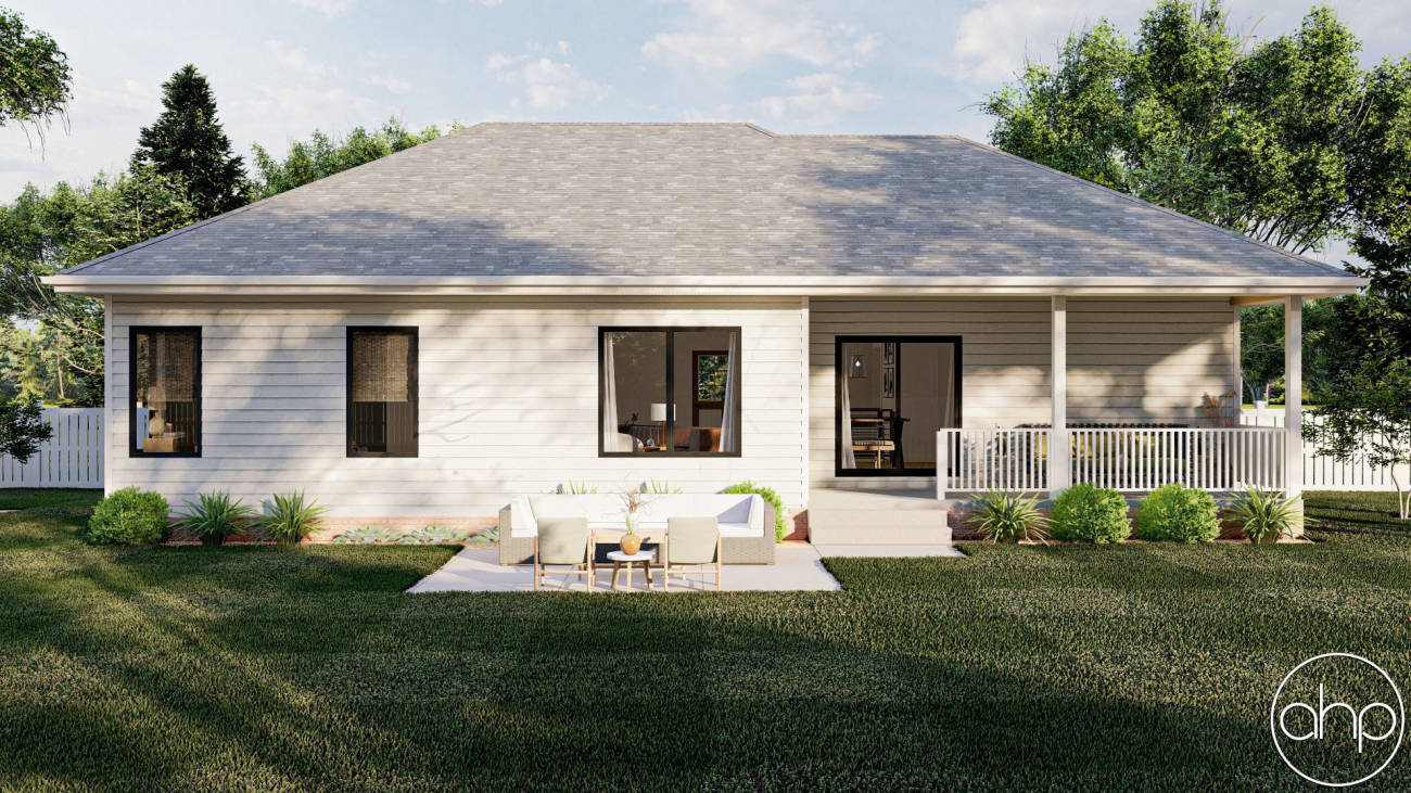 Small Country Ranch House Plans - Home Design 3132, image size:1300x731