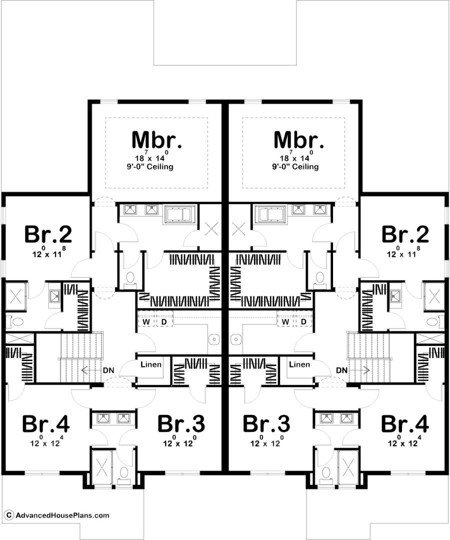 Two Story Multifamily Craftsman House Plan | Arbor Gate