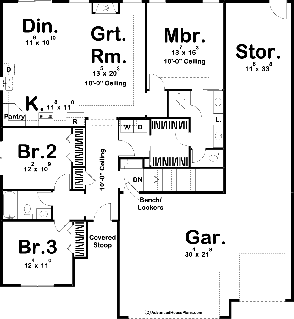 1 Story Craftsman Style House Plan | Willow Grove