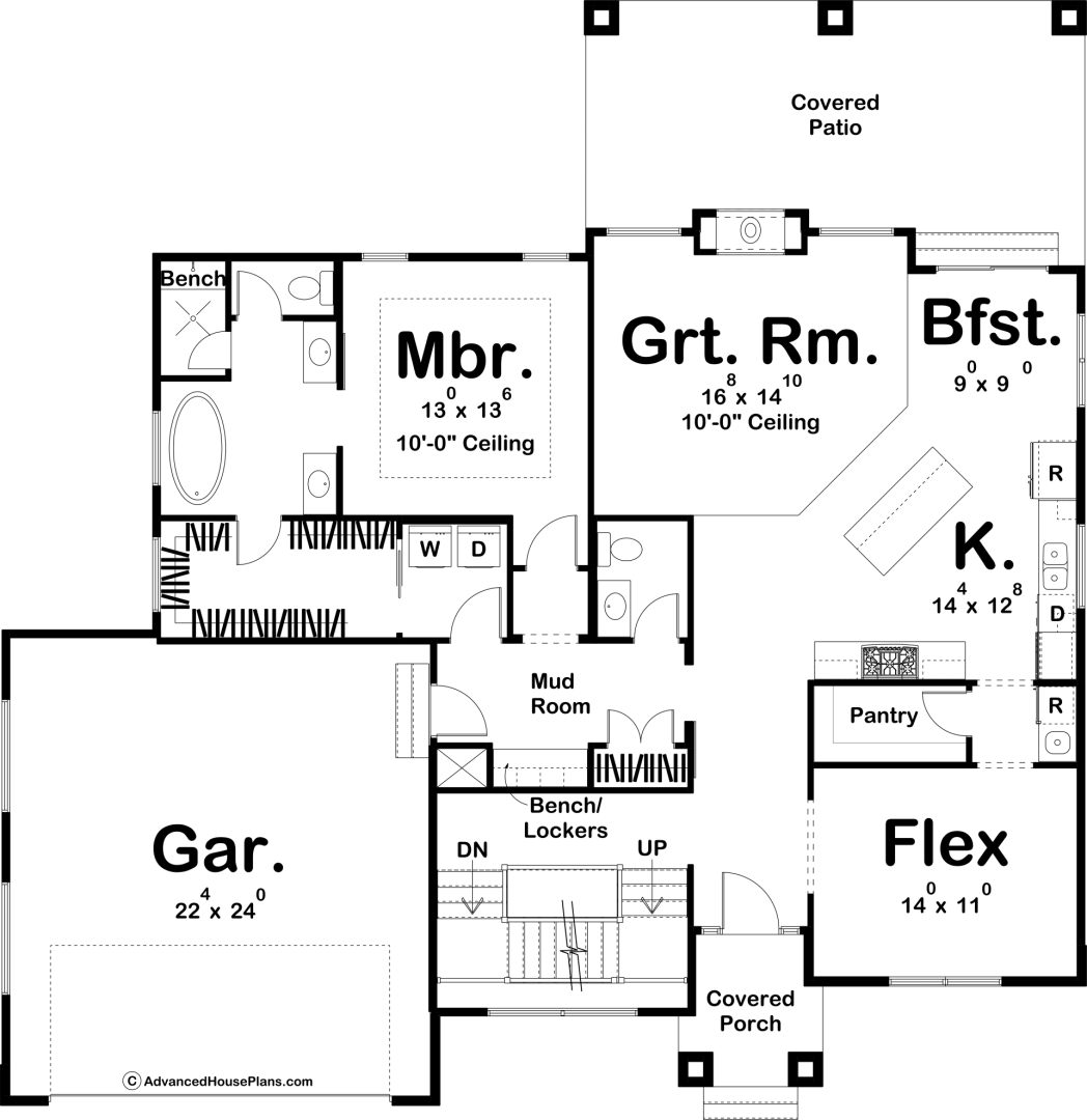 4 Bedroom 1.5 Story Modern Prairie House Plan with Party Deck over Garage | Summit