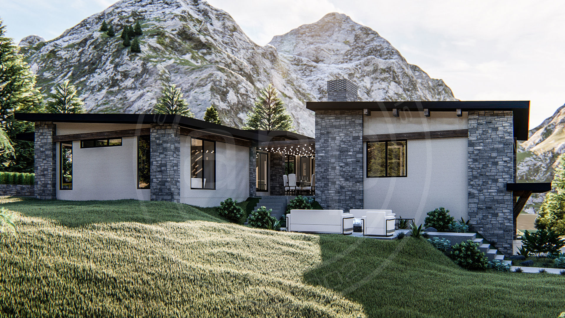1 Story Modern Mountain House Plan | Long Beach