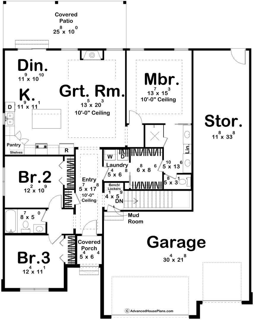 1 Story Modern Cottage Style House Plan | Bordeaux