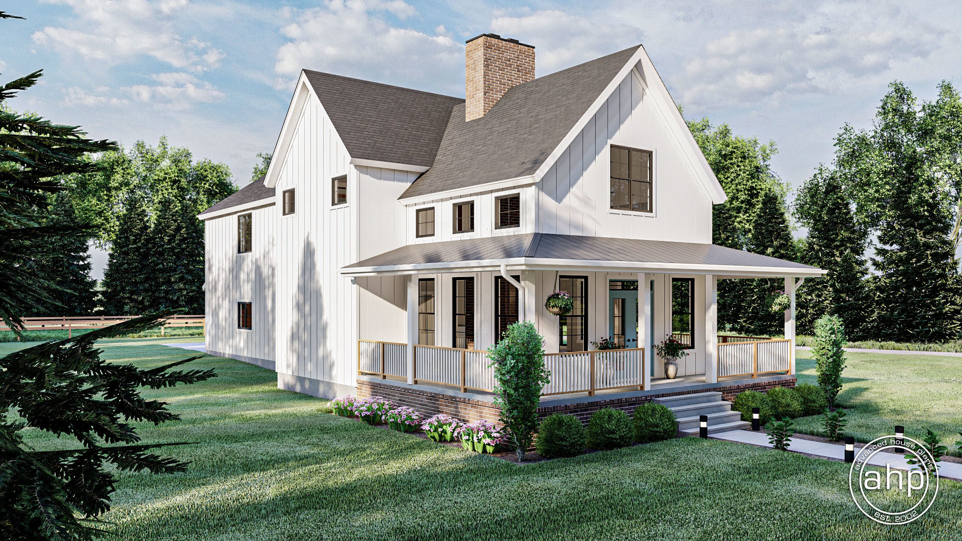 2 Story Narrow Modern Farmhouse Plan | Birch Hollow