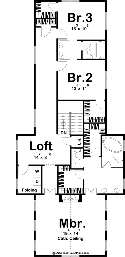 2 Story Narrow Modern Farmhouse Plan | Birch Hollow