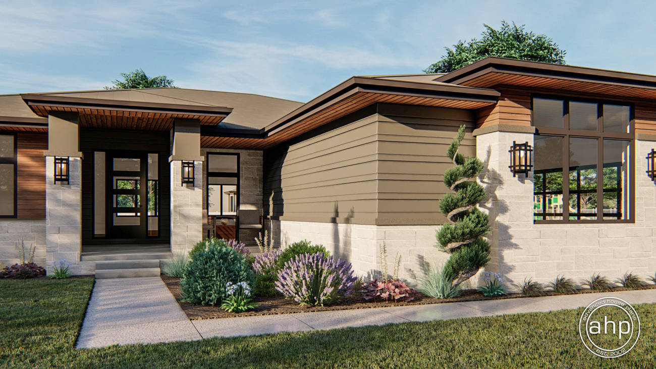 1 Story Modern Prairie House Plan | Pacific Falls