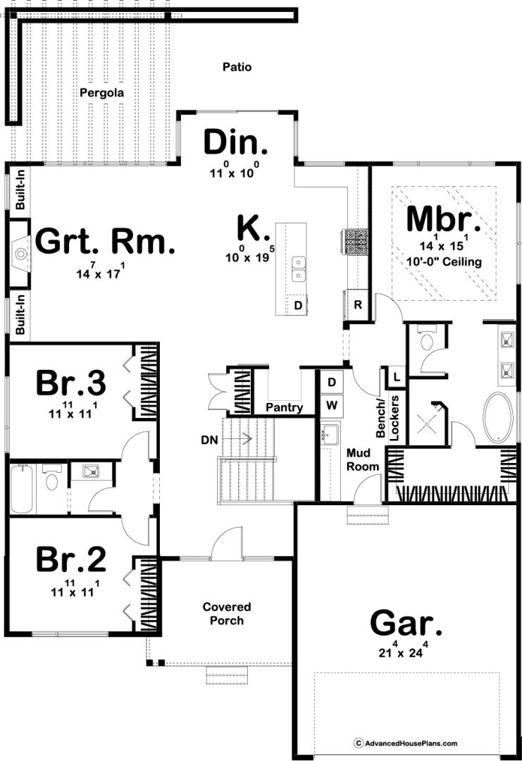 1 Story Modern House Plan | Atlanta Heights