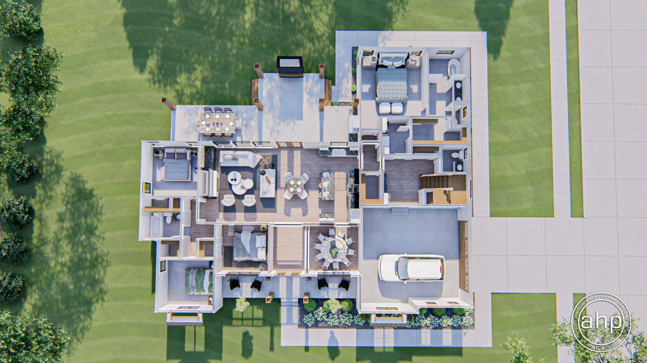 4 Bedroom 1 Story Modern Farmhouse Style Plan with Outdoor Living area and  Bonus Room | Westchester, image size:1300x731