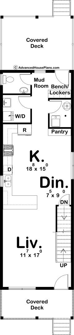 Traditional Style Narrow House Plan | Cynthia