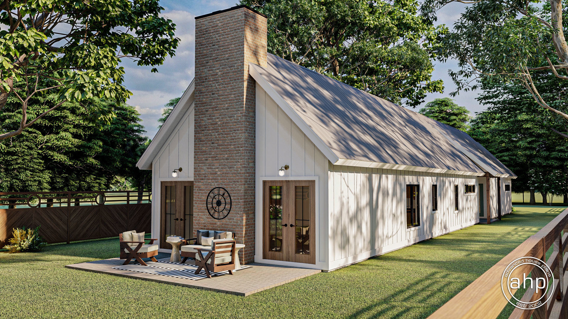 1 Story Narrow Modern Farmhouse Plan | Buckhead Ridge