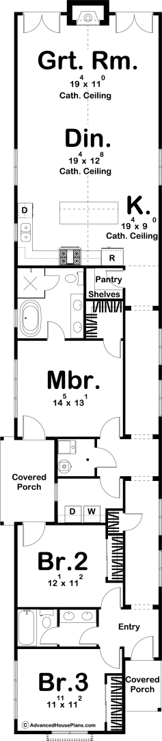 1 Story Narrow Modern Farmhouse Plan | Buckhead Ridge