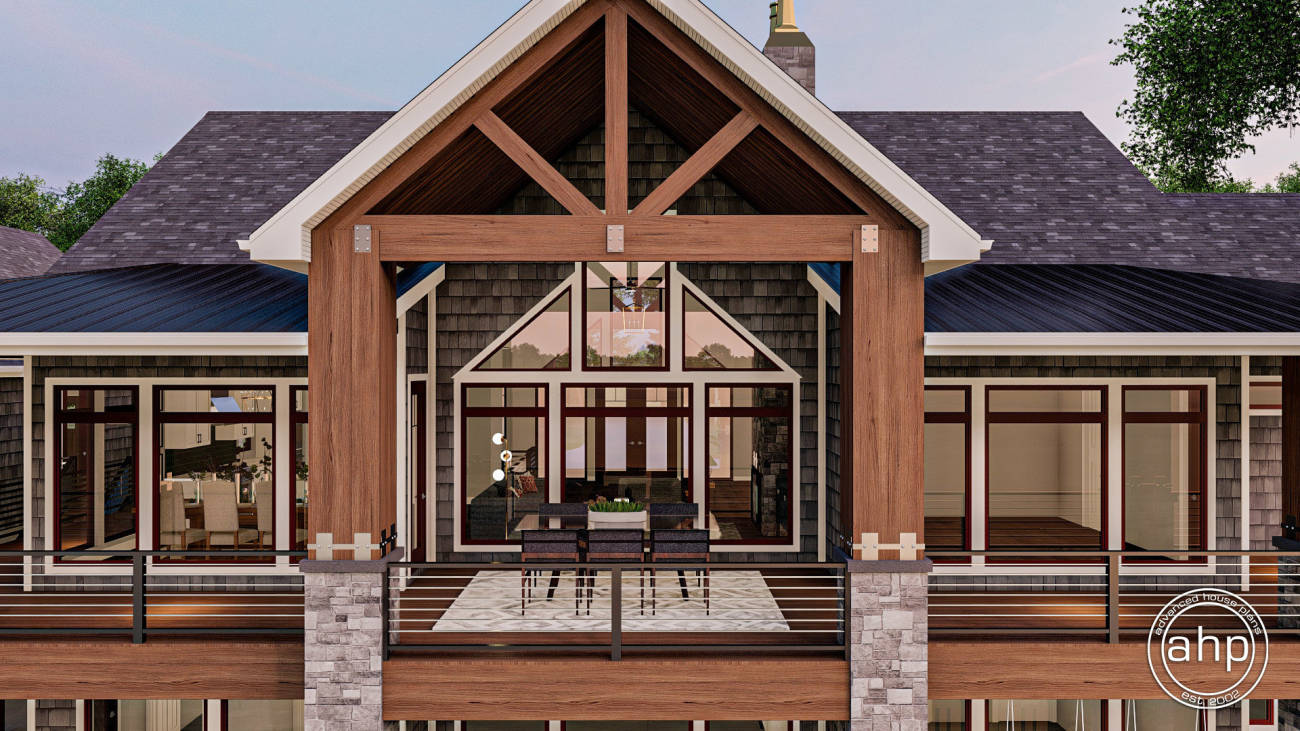1 Story Beach-Lake Style House Plan with Wraparound Covered Deck | Flat  Water, image size:1300x731