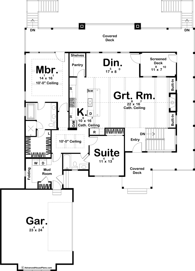 1 Story Modern Farmhouse Style Lake House Plan with Two Main Floor Suites   | Flanagan Lake