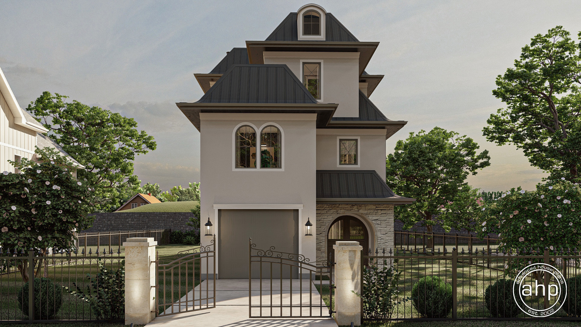 3 Story French Country Style House Plan | Chateaubriant