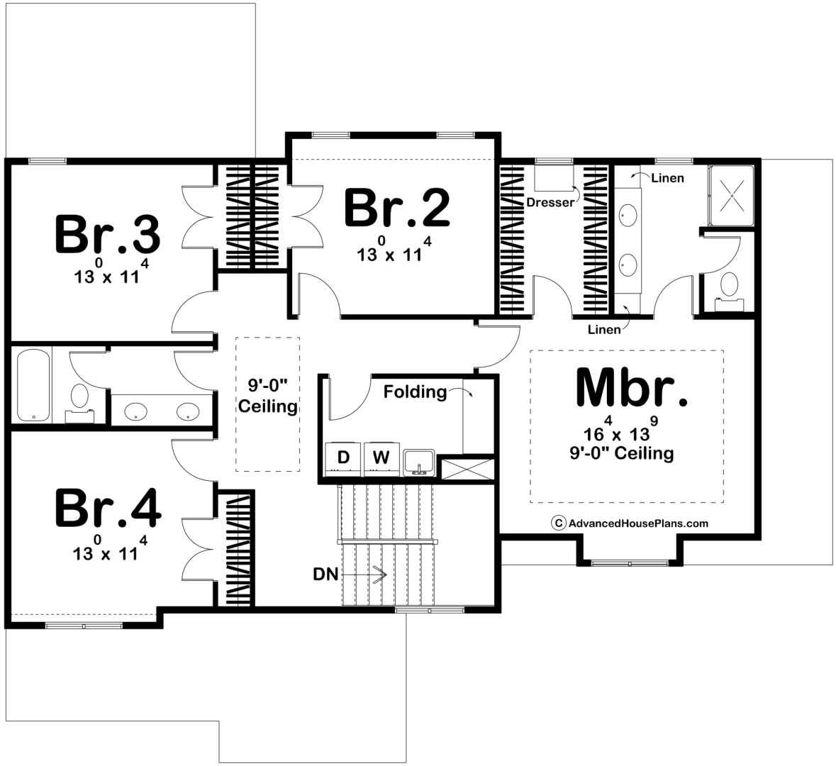 4 Bedroom 2 Story Traditional Style House Plan | Maryville