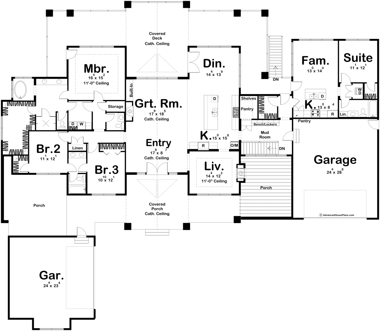 1 Story Beach-Lake Style House Plan with In-Law Suite | Ridgewood