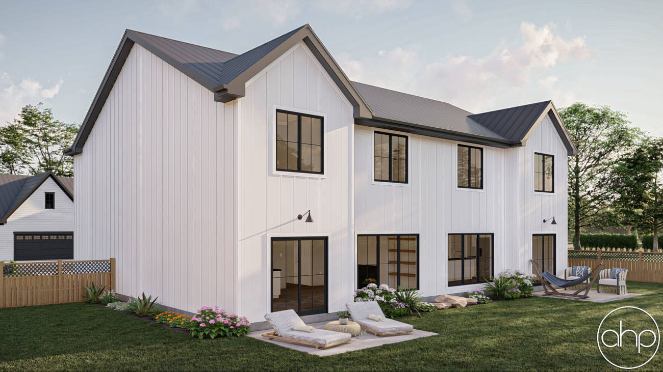 Modern Farmhouse Style Duplex House Plan | Stoney Creek, image size:1300x731