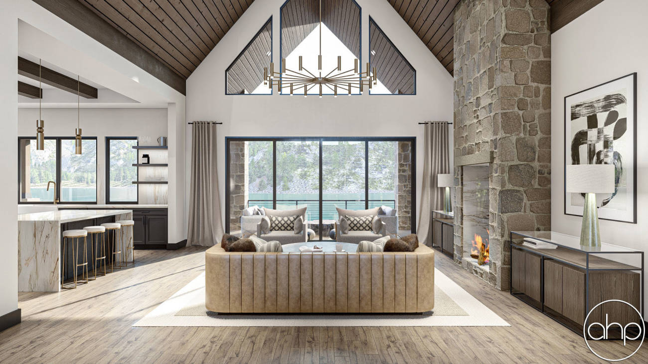 Mountain Style Lake House Plan | Skyline View, image size:1300x731