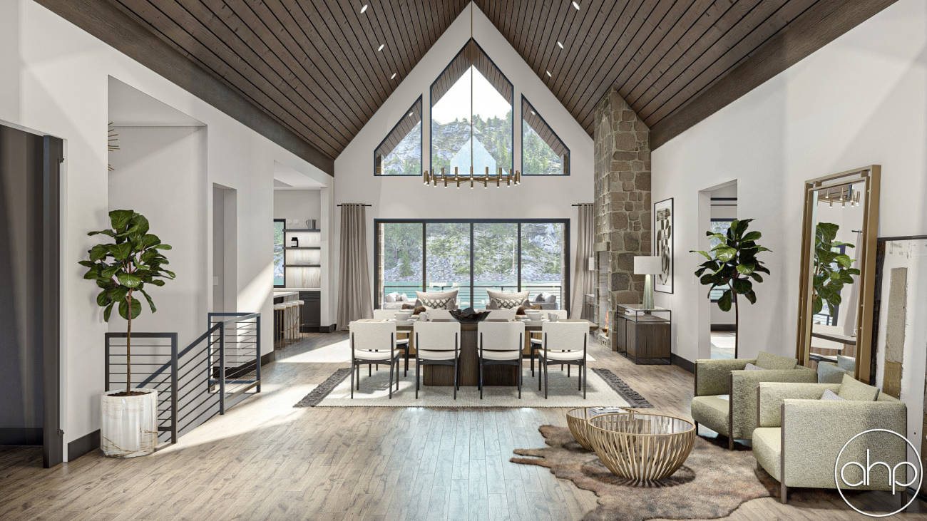 Mountain Style Lake House Plan | Skyline View, image size:1300x731