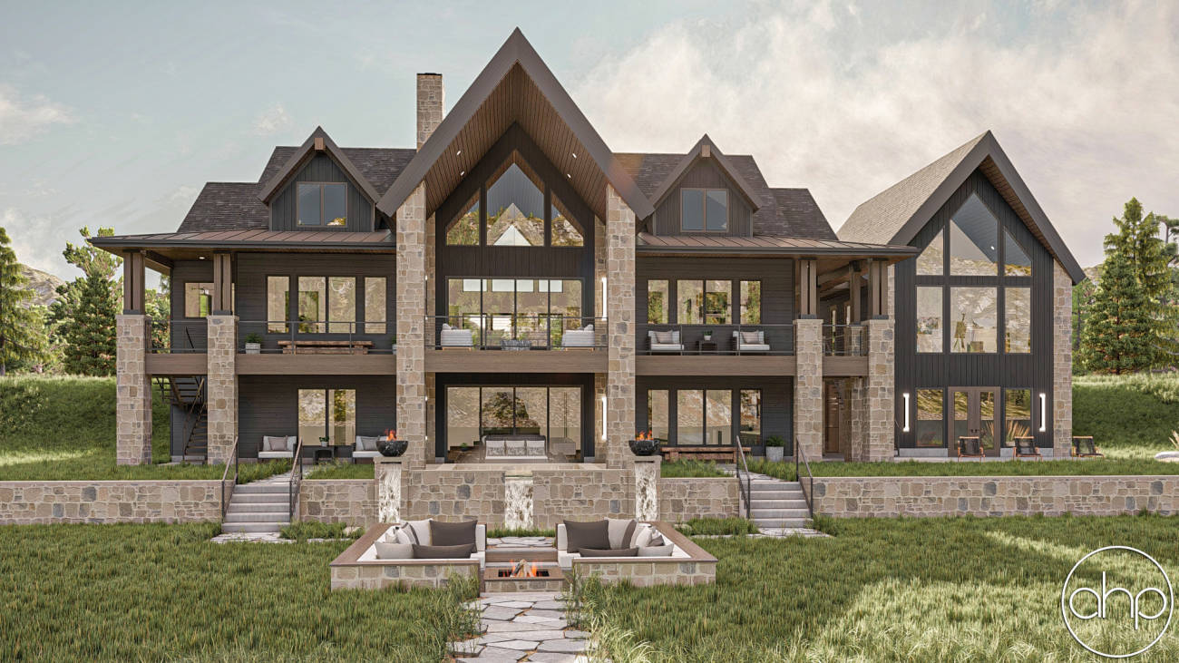 Mountain Style Lake House Plan | Skyline View, image size:1300x731