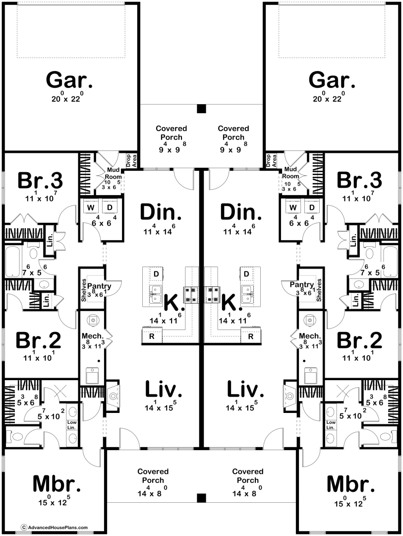 Modern Farmhouse Style Duplex House Plan | Hemingway